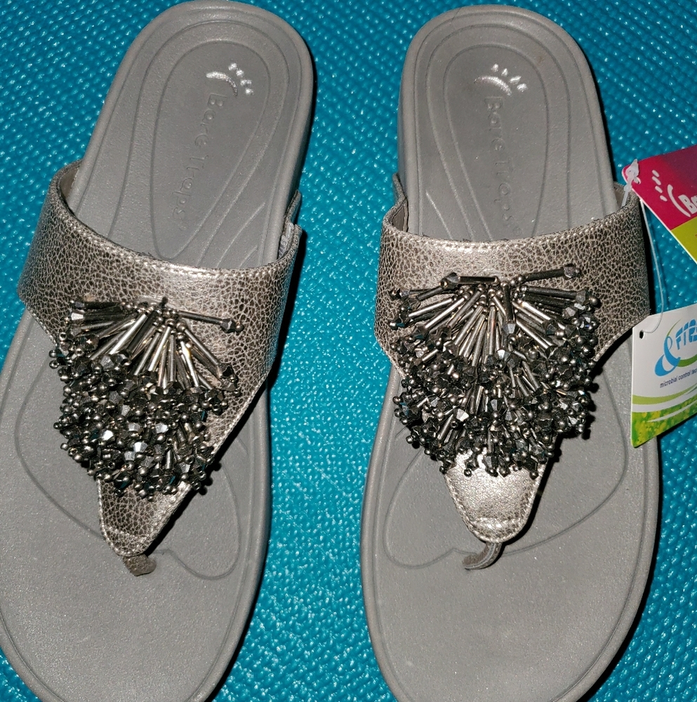 Bare Traps Silver Sandals with beaded tassels